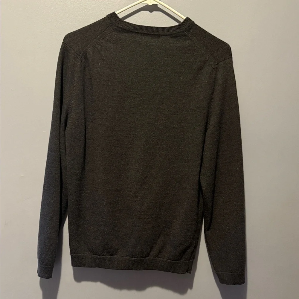 Structure Men's Dark Gray V-Neck Sweater 100% FINE ITALIAN MERINO WOOD